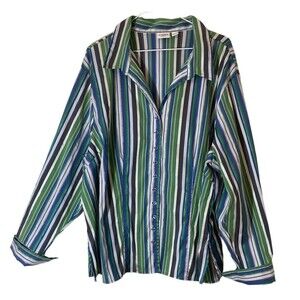 Cato Womens Blouse 26/28W Long Sleeve Button Silver Metallic Threads 4X Corpcore